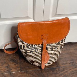 Handmade Woven Straw Leather Backpack